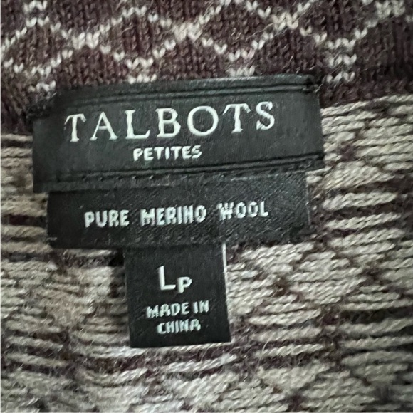 Talbots Size Large Petite LP brown mock turtleneck sweater 100% merino wool EUC - Picture 6 of 9